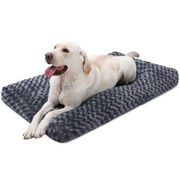 Behome 42Inch Dog Bed for Medium/Large Dogs, Soft Plush Pet Crate Bed with Rose Velvet, Non Removable Machine/Hand Washable Bolster with Anti Slip & Scratch Resistant(Dark Gray)