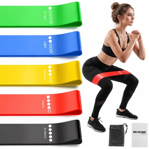 Behome 5 Pack Resistance Loop Band, Fitness Exercise Bands for Strength Training Working Out, Physical Therapy, Muscle Training, Lose Weight
