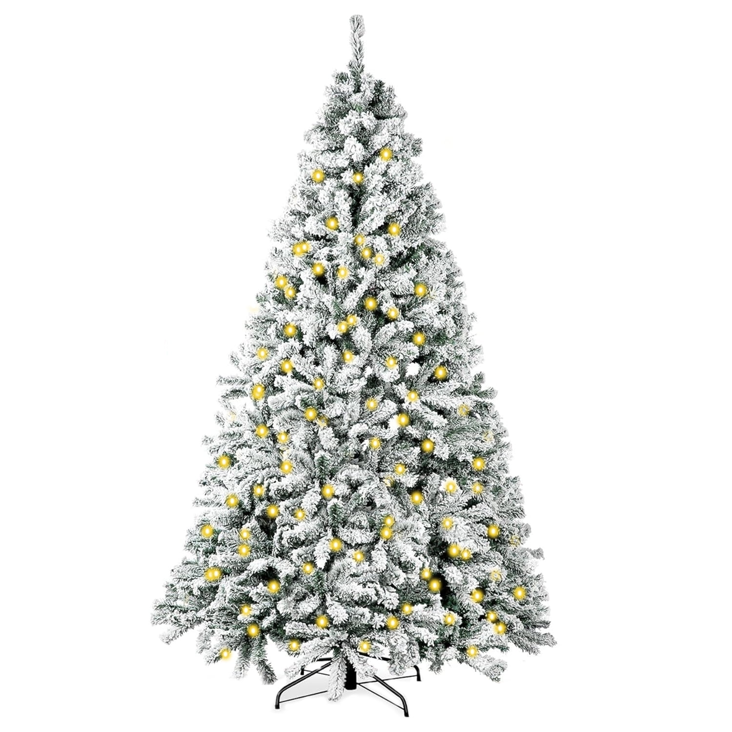 Behome 7ft Flocked Pre-Lit Artificial Christmas Tree with 8