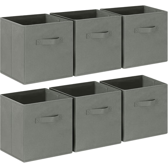 Behome 6 Pack Collapsible Storage Bins, 11.8 Fabric Foldable Bins for Organization, Cube Basket Bin for Clothes, Toys, Books, Gray