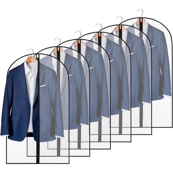 Behome 6 Pack Garment Bags for Hanging Clothes, 40" Suit Bags for Closet Storage and Travel, Dress Bags for Gowns Long, Black