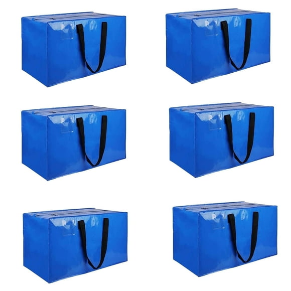 BN-LINK 6 Pack Moving Bags Heavy-Duty Extra Large, Blue Moving Totes with Zippers Handles for Space Saving, Family & Dorm Room Moving Supplies