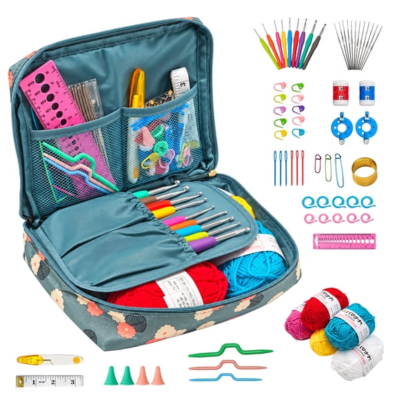 Behome 67 Pcs Crochet Kit for Beginners, Ergonomic Crochet Hooks 2.0mm-6.0mm,Knitting Kits Crochet Set with Yarn, Crochet Starter Kit for Adults