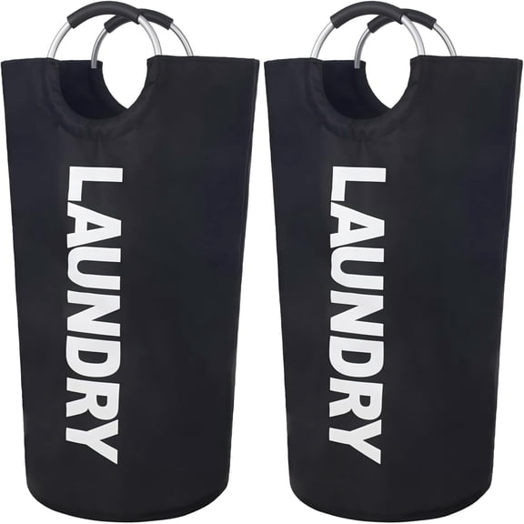 Behome 90L Laundry Basket, Laundry Bag with Padded Handles, Waterproof Collapsible Laundry Basket for Bathroom, Bedroom & Laundry Room, 2 Pack, Black