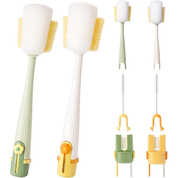 Behome 2 Pack Bottle Brush, 5 in 1 Multifunctional Bottle Brush Cleaner with Long Handle for Cleaning Cup, Water Bottles, Tumblers, Baby Bottles