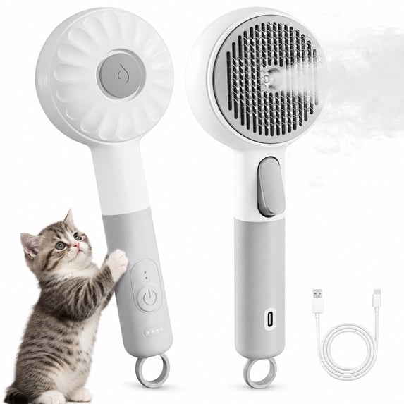 Behome Pet Steam Brush for Cats & Dogs, Self-Cleaning Cat Brush with 2 Water Spray Modes, Anti-Static Dog Brush for Shedding & Grooming