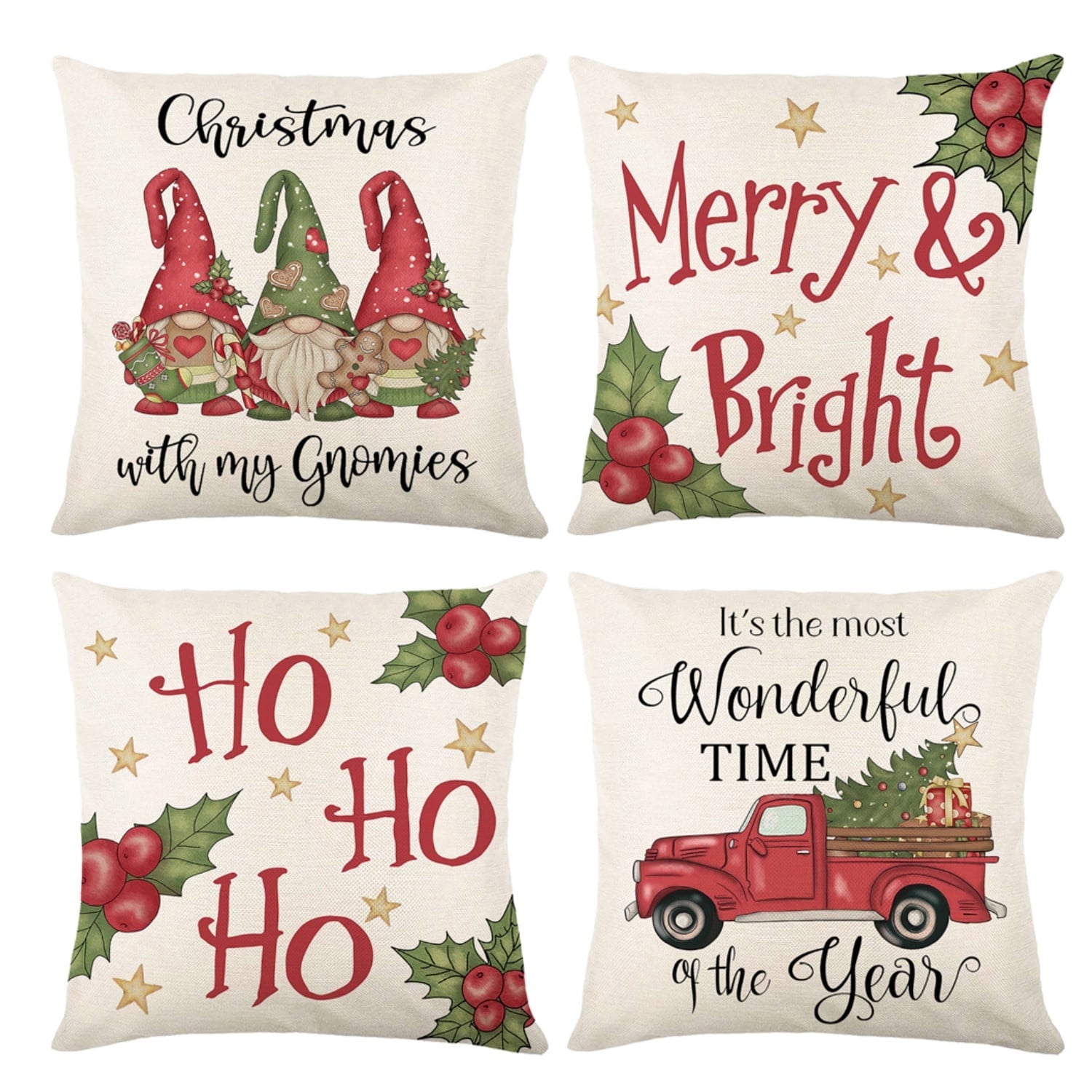 BN-LINK Christmas Pillow Covers, 18 x 18 inch Set of 4 Christmas Decorative Throw Pillows Covers, Christmas Decorations Holiday White Pillow Cases for Couch Sofa