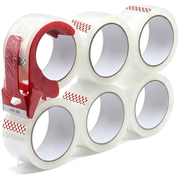 Behome Clear Shipping Packing Tape with Dispenser, 6 Rolls Heavy Duty Packing Tape for Shipping and Moving, 1.88" x 46 yd