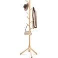 thumbnail image 1 of Behome Coat Rack, Bold Freestanding Coat Rack with 8 Hooks and 3 Adjustable Size, Tree Coat Racks for Bedroom, Hallway, Hats, Coats, Scarves, Handbags, Wood Color, 1 of 8