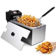 Behome Deep Fryer with Basket, 1400W 4.23QT/4L Thickened Stainless Steel Countertop Electric Oil Fryer, Easy Clean with Adjustable Temperature & Timer, Silver
