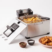 Behome Deep Fryer with Baskets, 1400W 4.5QT/5L Thickened Stainless Steel Countertop Electric Oil Fryer, Easy Clean with Adjustable Temperature & Timer, Silver