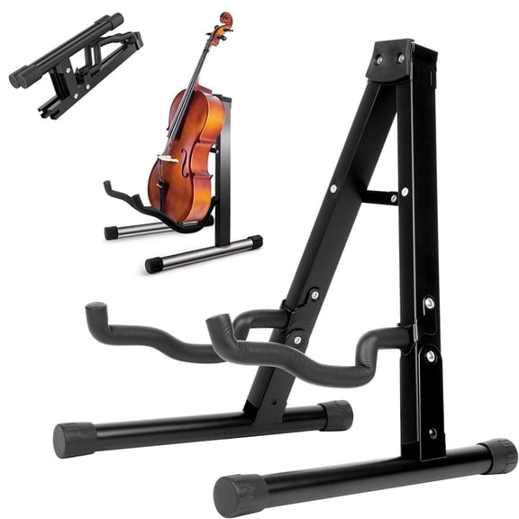 Foldable Guitar Stand, Portable and Adjustable A-Frame Bass Guitar Display Stand, Guitar Rack with Non-slip Rubber And Foam Arm, Suitable for Electric & Acoustic Guitars, Bass & Banjo, Black
