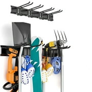 Behome Garage Tool Organizer Wall Mount, Heavy Duty Steel Garage Storage Rack, Max 300lbs Adjustable Garden Tool Organizer with 4 Hooks for Shovels, Power Tools