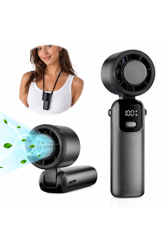 Handheld Fan, 5 Gear High Speed Portable Fans Mini Hand Fan with LED Display, 90Foldable Desk Fan with Base, USB Rechargeable Personal Fan for Travel, Makeup, Outdoor, Indoor