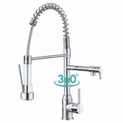 Behome Kitchen Faucet with Pull Down Sprayer, 360 Swivel Commercial Double-Headed Kitchen Sink Faucet, Stainless Steel for Farmhouse Camper Laundry Rv Bar
