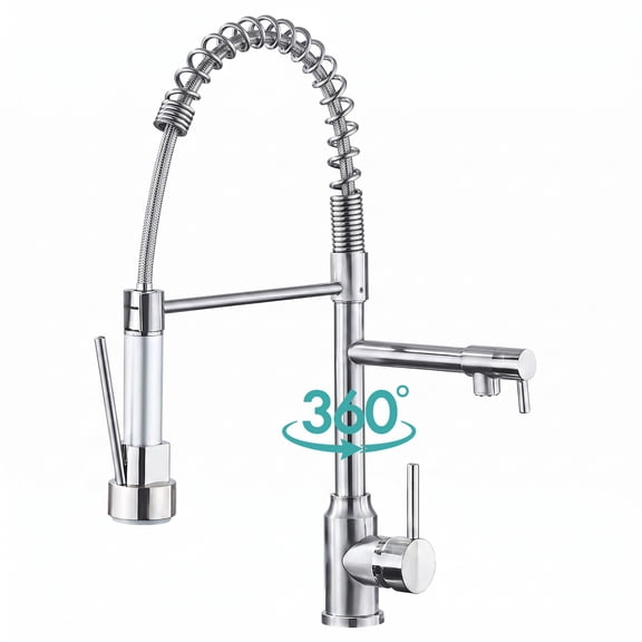 Behome Kitchen Faucet with Pull Down Sprayer, 360Swivel Commercial Double-Headed Kitchen Sink Faucet, Stainless Steel for Farmhouse Camper Laundry Rv Bar