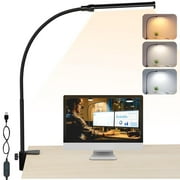 Behome LED Desk Lamp with Clamp, Eye-Caring Clip on Lights for Home Office, 3 Modes & 10 Brightness, Long Flexible Gooseneck, Swing Arm Architect Task Table Lamps with USB Adapter, Black