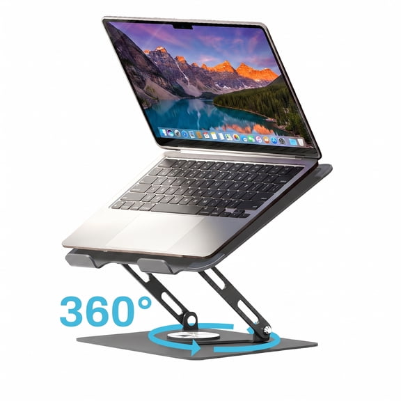Behome Adjustable Laptop Stand for Desk, Foldable Laptop Riser with 360°Swivel Base, Height Adjustable Ventilated Laptop Holder, Compatible with MacBook, All 10"-16" Laptops