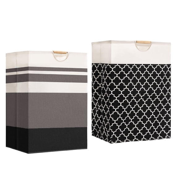 Behome 2 Pack Collapsible Laundry basket, 72L Waterproof Laundry Hamper with Wood Handle, Large Clothes Basket for Family, Nursery & Dorm
