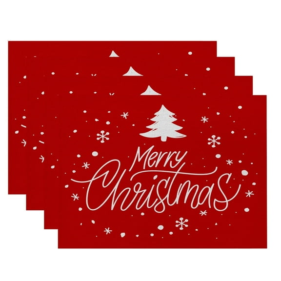 BN-LINK Merry Christmas Placemats for Dining Table, Set of 4 12x18 Inch Winter Xmas Table Mats for Party Kitchen Dining Decoration