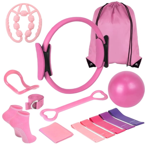 Behome Pilates Essentials Kit for Women - 17-Piece Home Pilates Equipment Set, Includes Pilates Ring, Resistance Bands, Yoga Ball