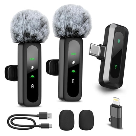 Behome Wireless Lavalier Microphone for iPhone/Android, Mini Microphone with Rotatable Clip & Denoise Recording, for TikTok, YouTube & Interviews