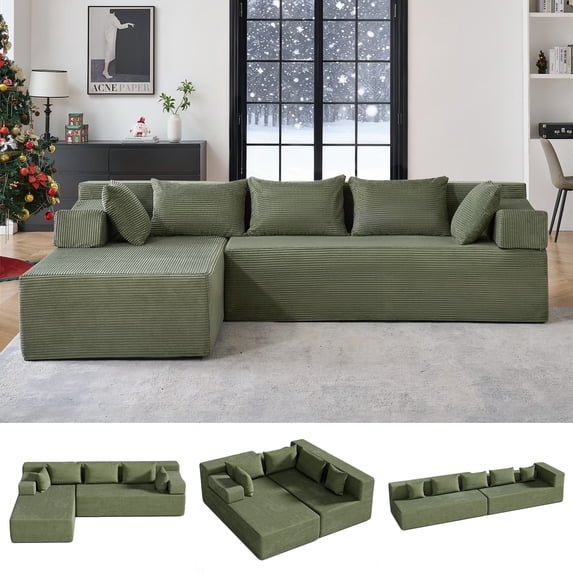 Behost 105" Modular Sectional Sofa Couch with Pillows, Deep Seat L Shaped Sofa for Living Room, Green
