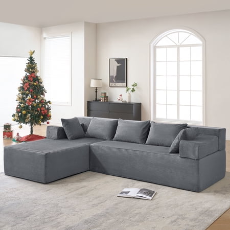 Behost 105" Modular Sectional Sofa for Living Room, Boneless L Shaped Cloud Couch with Chaise, Gray