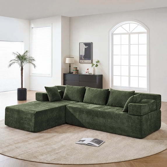 Behost 105" Modular Sectional Sofa for Living Room, L Shaped Chenille Cloud Couch Sleeper Bed, Green