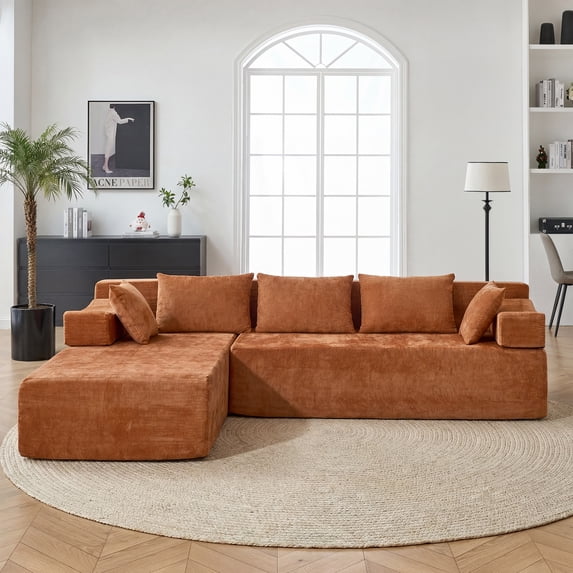 Behost 105" Modular Sectional Sofa for Living Room with Deep Seat, Chenille Cloud Couch for Relaxing, Rust