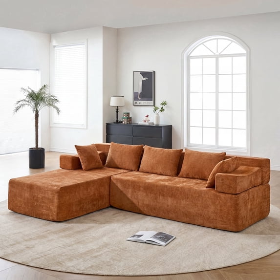 Behost 105" Modular Sectional Sofa for Living Room with Deep Seat, Chenille Cloud Couch for Relaxing, Chenille Rust