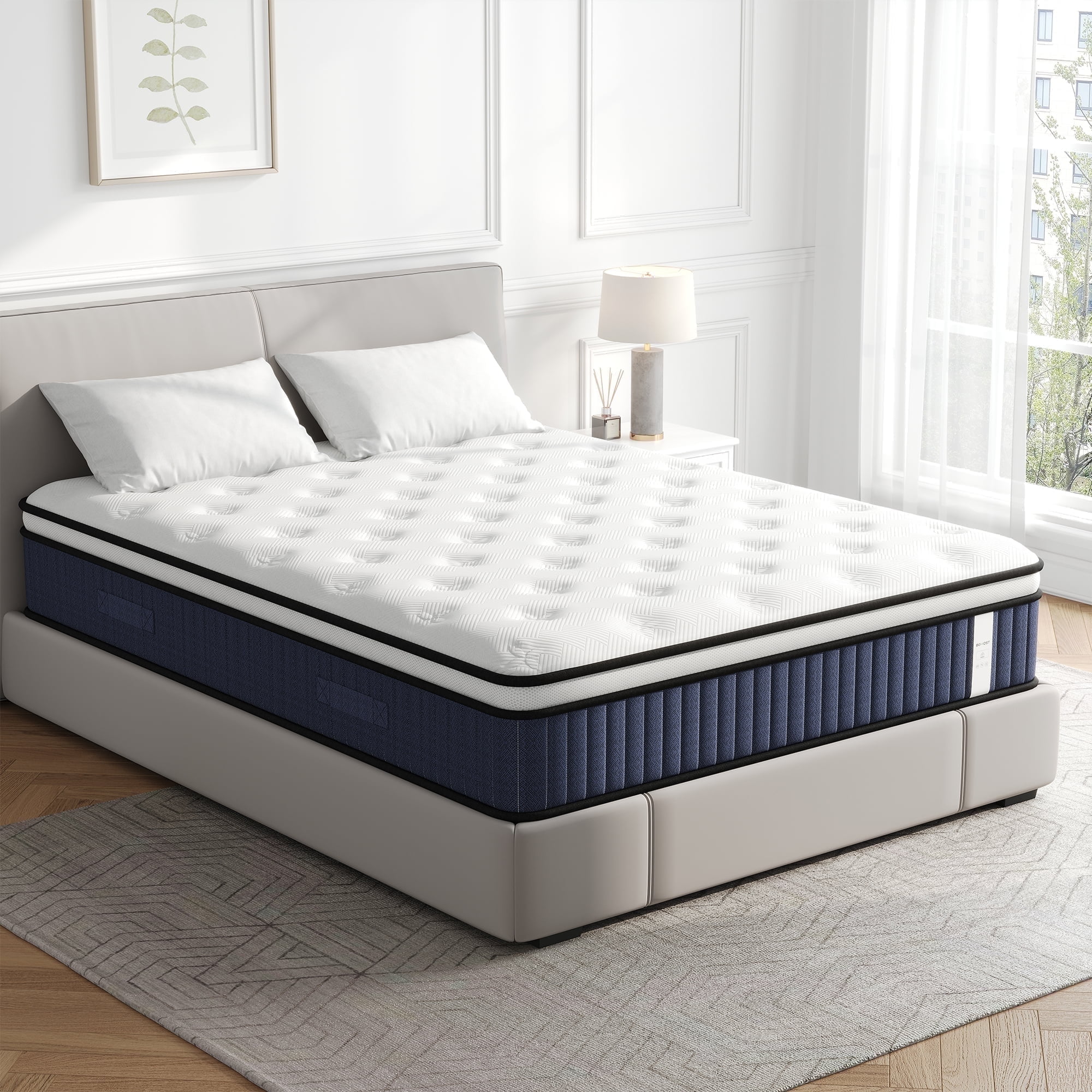 Behost 12 inch Queen Mattress in a Box, Euro Top Pocket Springs Mattress with 8-layer Support for Adults, Pressure Relief at Walmart