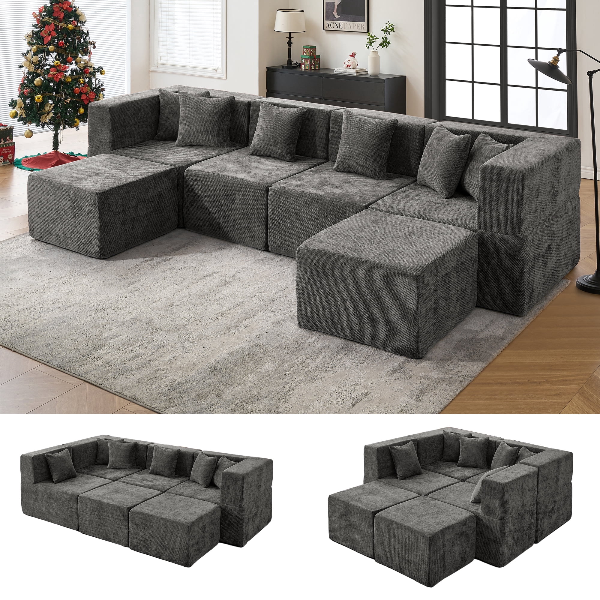 BEHOST 130" Oversized Modular Sectional Sofa with Ottomans for Living ...