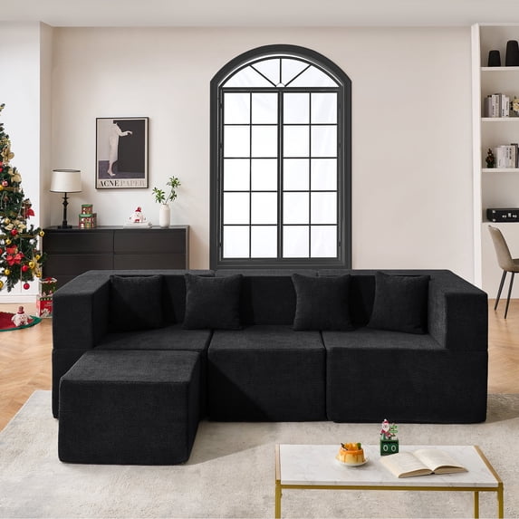 BEHOST 102.5" L Shaped Modular Sectional Sofa with Extra Deep Seats, Cloud Couch for Small Living Room,Teddy Black
