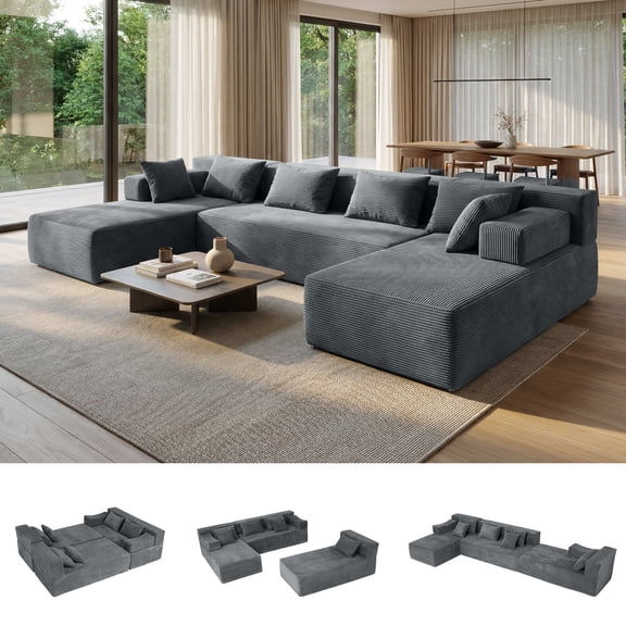 BEHOST 140" Oversized Modular Sectional Sofa for Living Room, U Shaped Couch with Chaise, Dark Gray