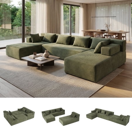 BEHOST 140" Oversized Modular Sectional Sofa, Boneless Couch for Living Room, No Assembly, Green