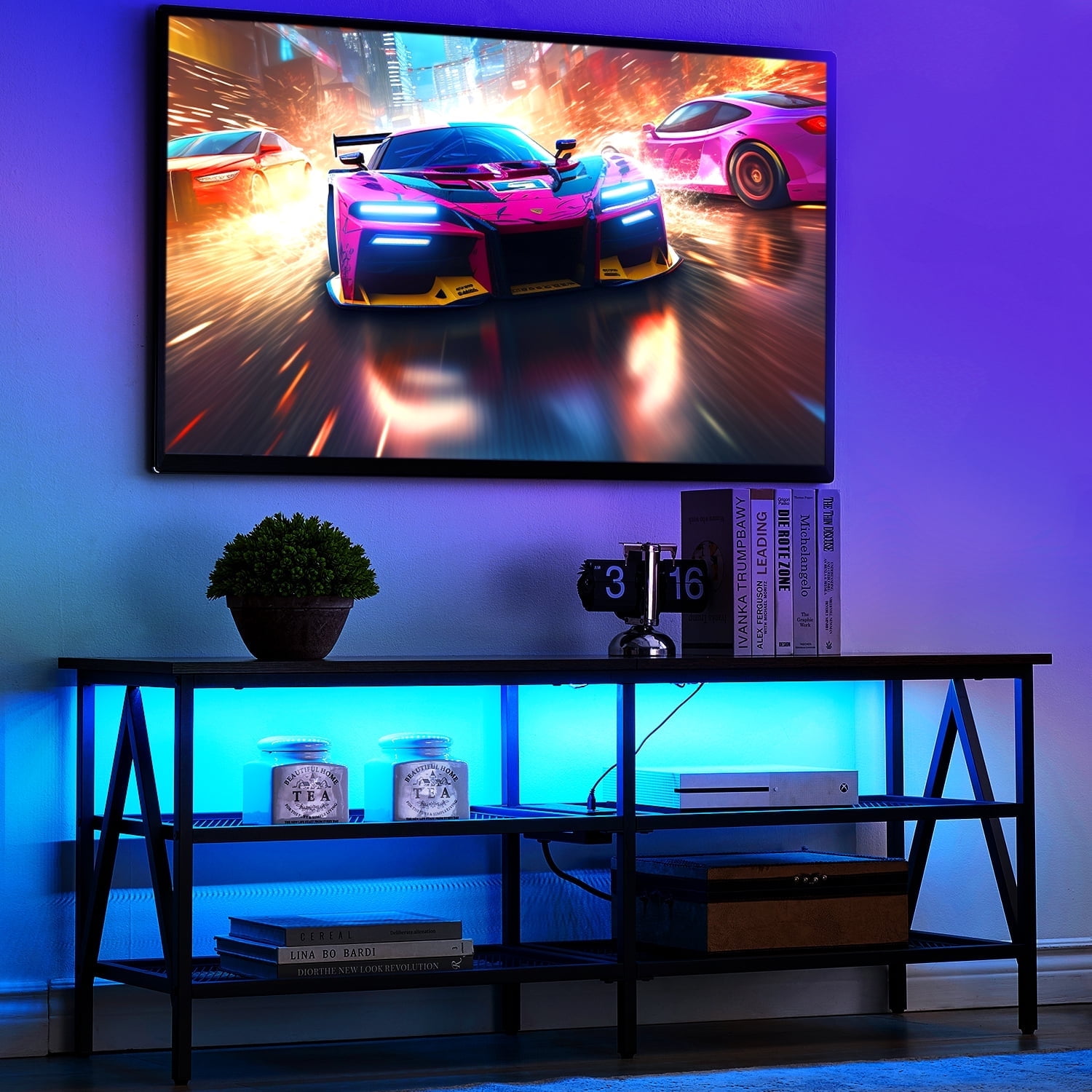 Behost TV Stand for 65 inch TV, TV Cabinet with 20 Colors LED Lights for Living Room, Brown