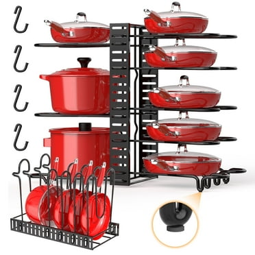 Behost 8 Tiers Pots and Pans Organizer, Adjustable Pot Rack with 3 DIY Methods for Cabinet Kitchen Organization Storage