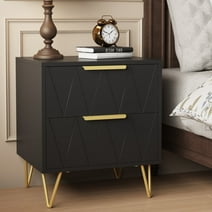 Behost Black Nightstand for Bedroom Living Room,Modern 2 Drawer Nightstand Bedside Table with Storage