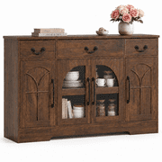 Keenstone Expandable Buffet Cabinet with Storage, 55.1 W Sideboard Cabinet with Drawers and Glass Doors, Coffee Bar Cabinet with Adjustable Shelves, Dark Brown