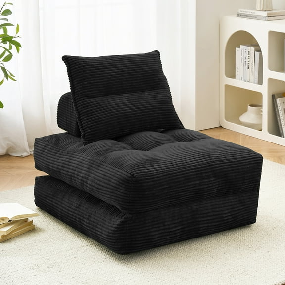 BEHOST 70" Corduroy Convertible Futon Sofa Bed, Folding Couch Sleeper for Small Spaces, Black