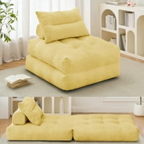 BEHOST 86" Foldable Teddy Futon Sofa Bed Couch, Convertible Sleeper for Apartment or Guest Room, Yellow