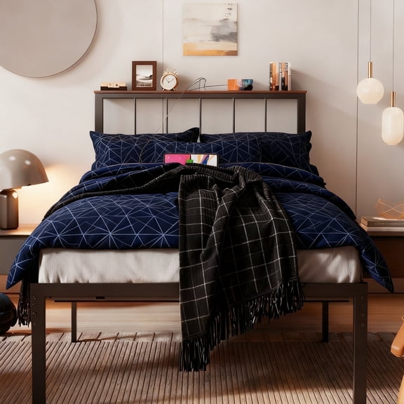 Behost Twin Bed Frame with Headboard, Storage Metal Platform Bed Frame Twin, Adjustable No Box Spring Needed