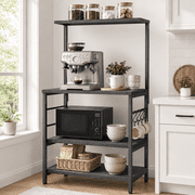 Behost 4-Tier Microwave Cart with Storage, Coffee Cart and Bakers Rack for Kitchen, Microwave Stand with 4 S-Hooks, Black