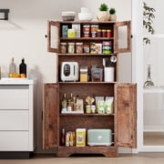 Behost Kitchen Pantry Cabinet, Kitchen Pantry Storage Cabinet with Microwave Stand, Farmhouse Kitchen Hutch with 4 Doors & 5 Adjustable Shelves for Living Room, Dining Room, Bathroom, Rustic Brown