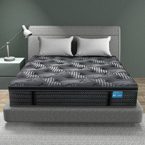 Behost Pillow Top King Mattress, 10 Inch Hybrid Innerspring Double