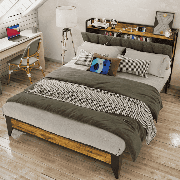 Behost Platform Bed Frame, Full Size Bed Frame with Headboard and Storage