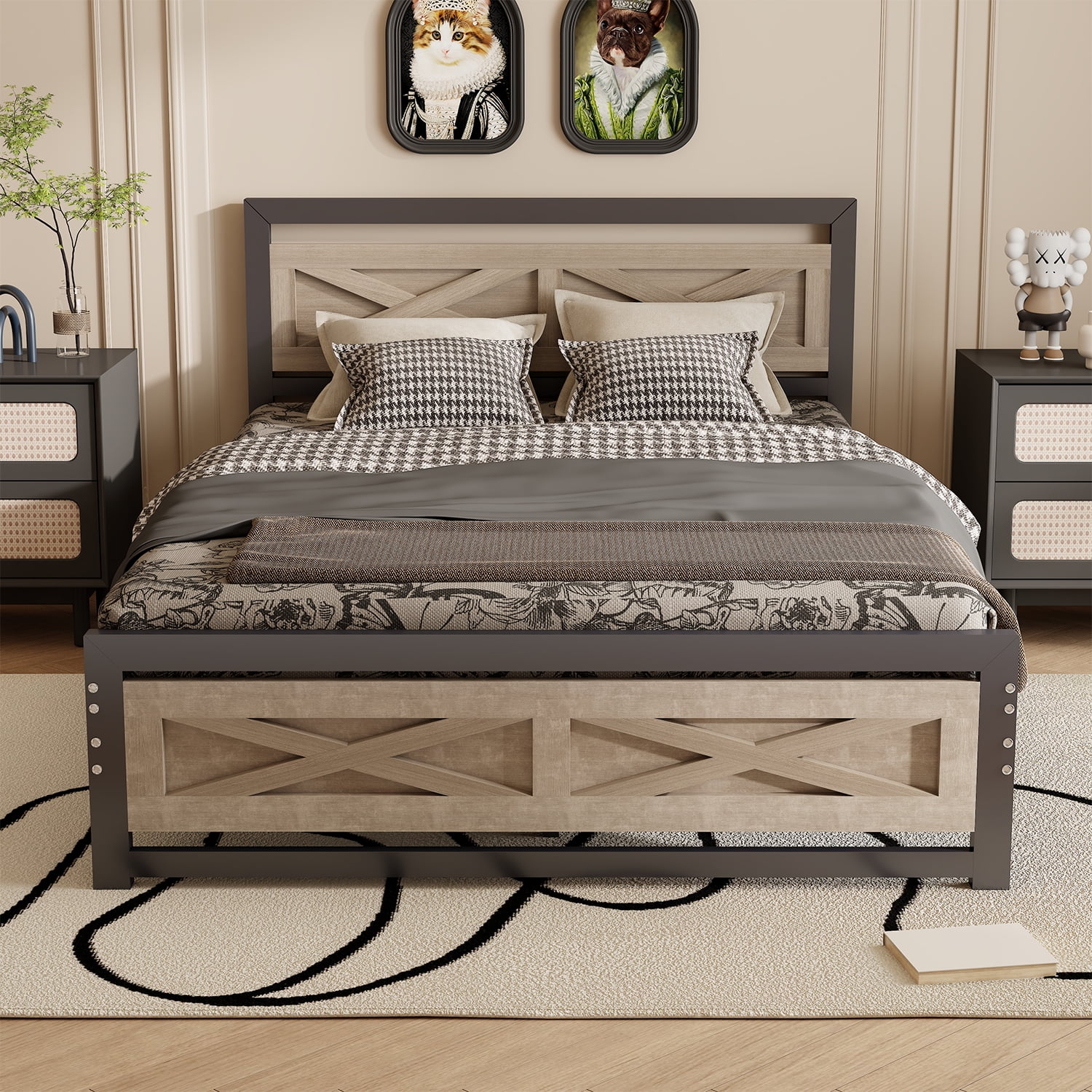 Behost Platform Bed Frame with Headboard, Full Size Bed