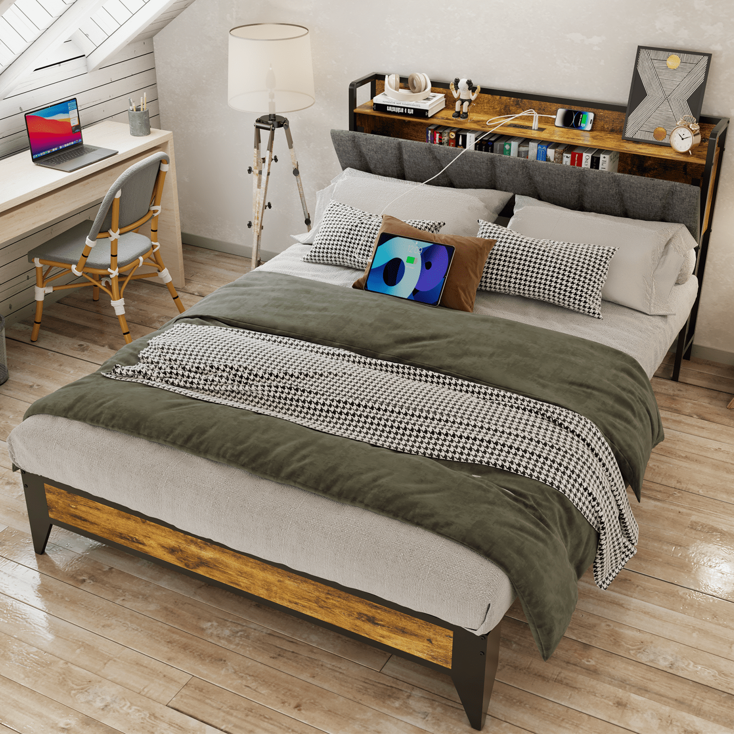 Behost Platform Beds,Queen Bed Frame with Fabric Upholstered Headboard