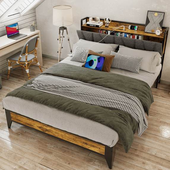Behost Platform Beds,Queen Bed Frame with Fabric Upholstered Headboard